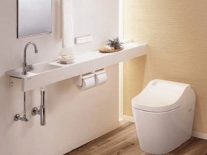 パナソニックの全自動おそうじトイレ「アラウーノ」。泡の力で汚れを落とす清潔性とスタイリッシュなデザインが魅力のトイレ。